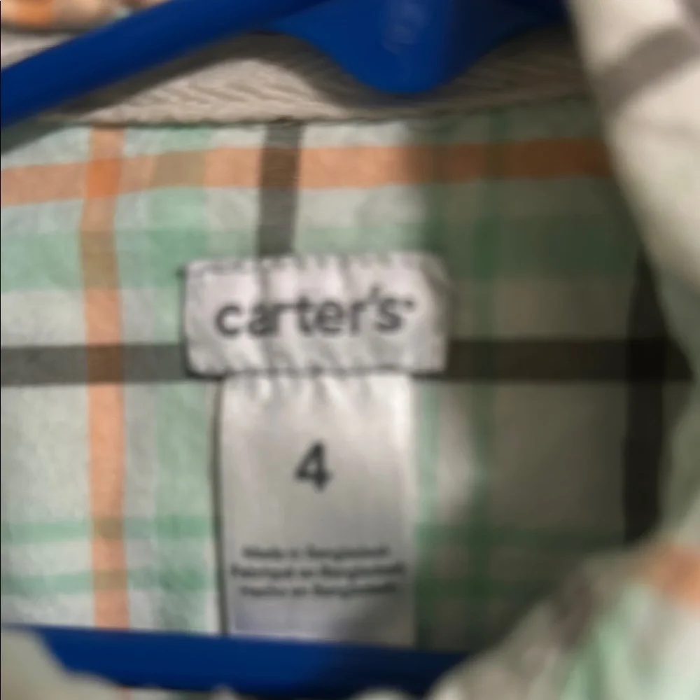 Carter's Green and Orange Button Down Shirt with Short Sleeves